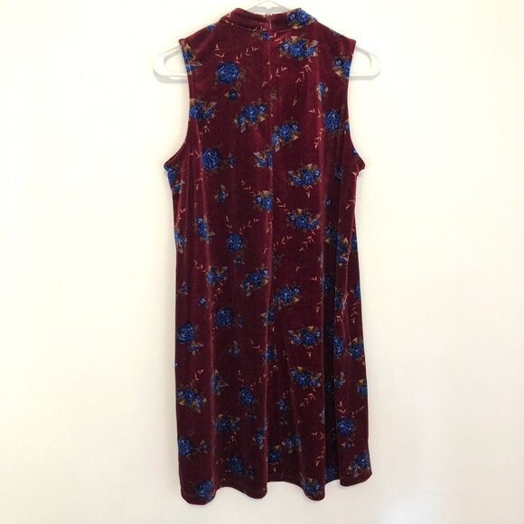 XHILARATION O-Ring Velvet Shift Dress Burgundy Maroon Red Floral Choker Cutout M - Picture 9 of 12